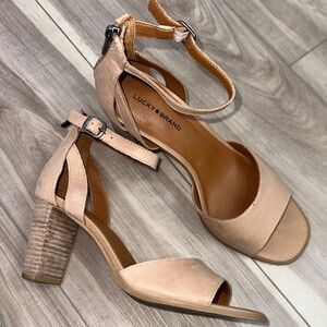 Lucky Brand Nolino leather stacked heel open toe shoes size 10